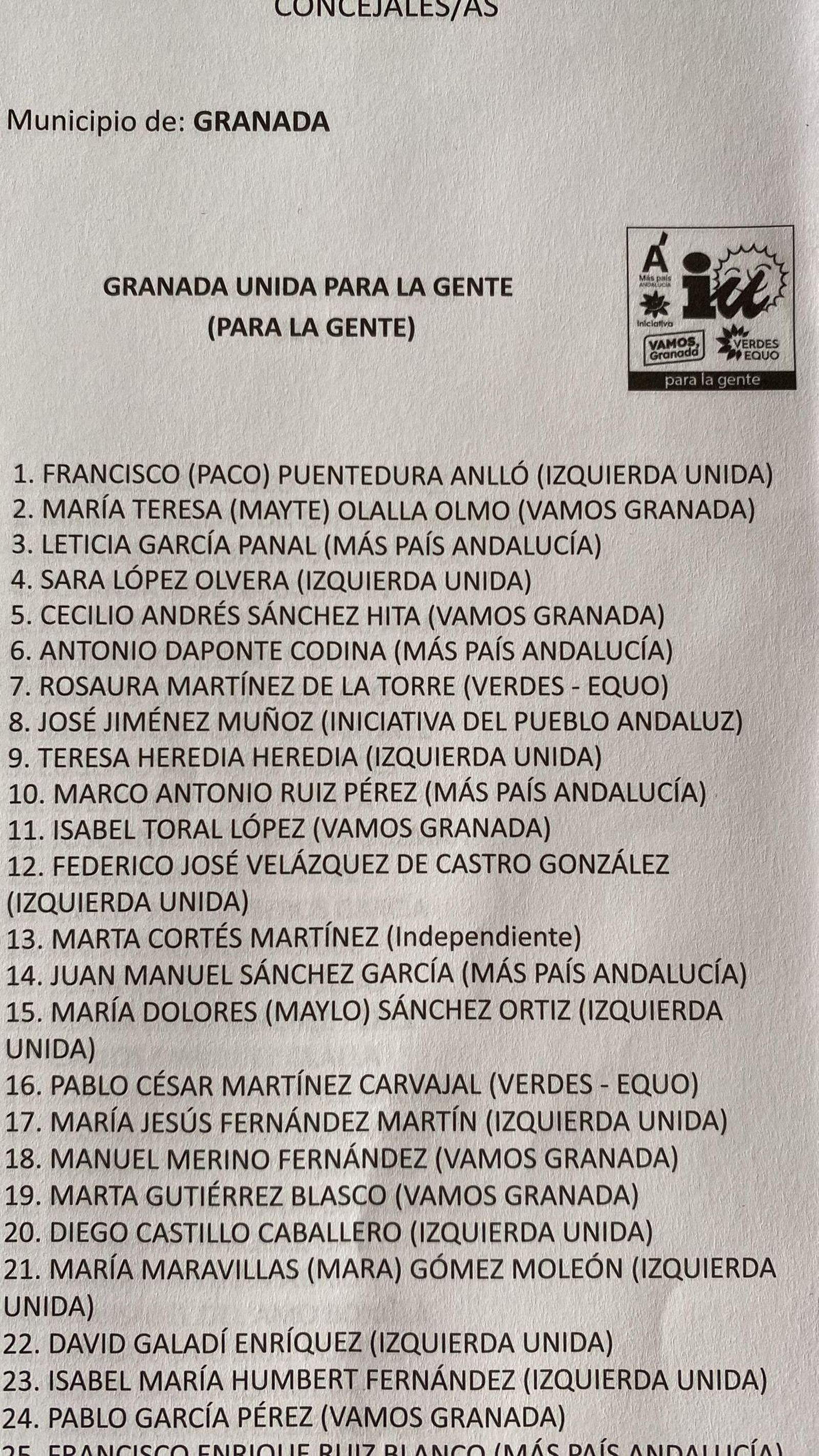 La papeleta de Granada Unida, con Paco Puentedura.