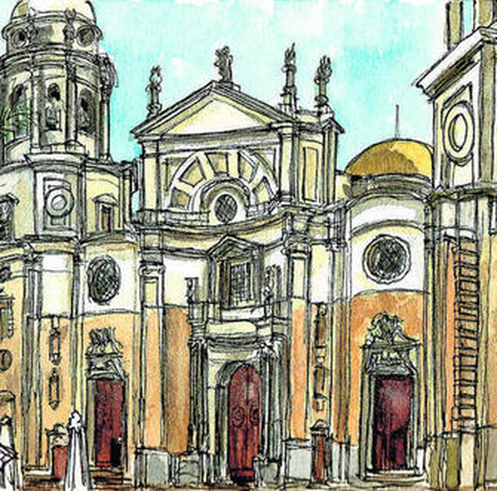 Escena de la Catedral de Cádiz, pintada 'in situ' por Jonatan Alcina.