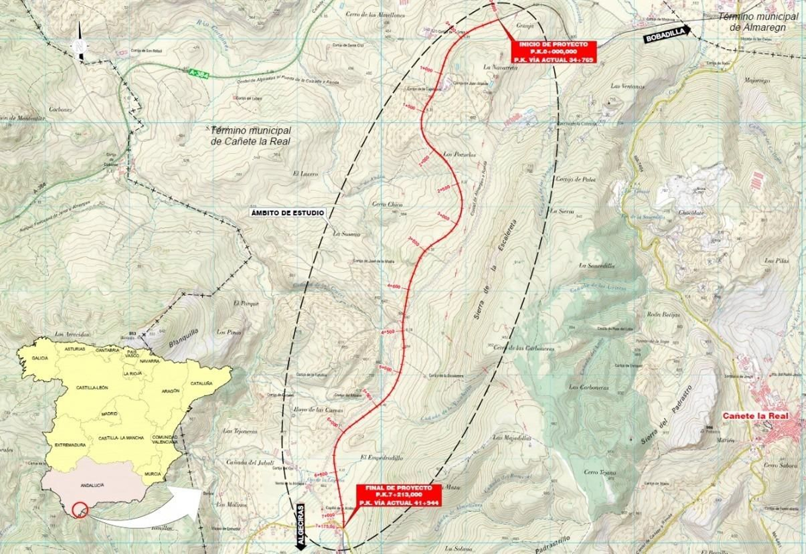 Ubicación de la ladera a estabilizar en Almargen (Málaga).
