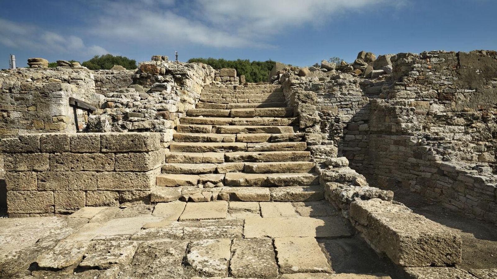 La escalinata monumental que da al Foro de Carteia