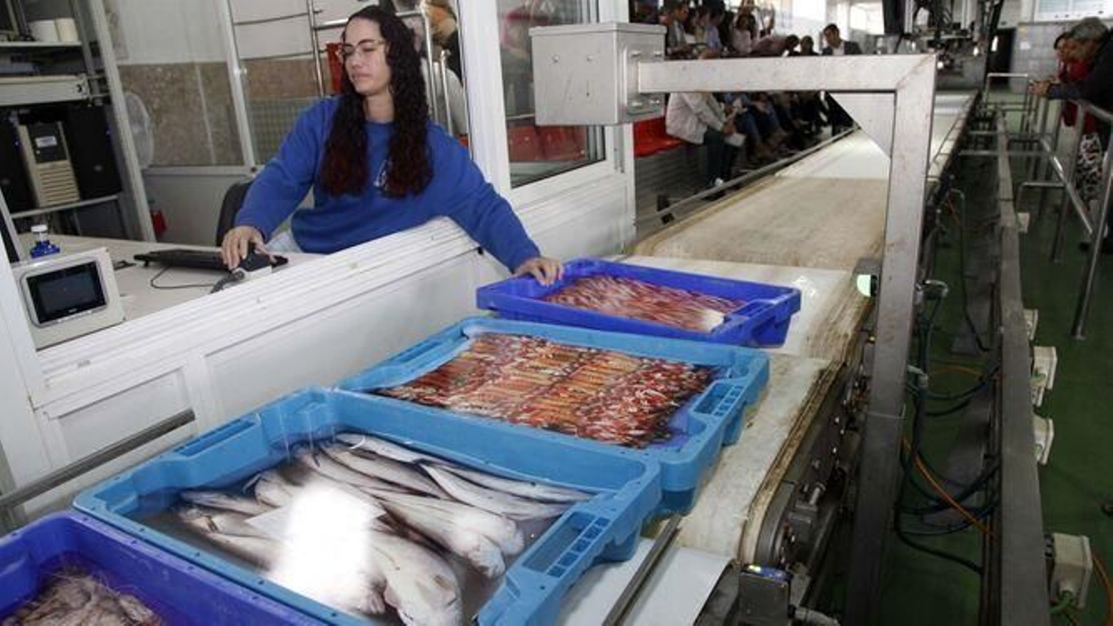 Subasta en la lonja ayamontina de Punta del Moral antes de la pandemia.
