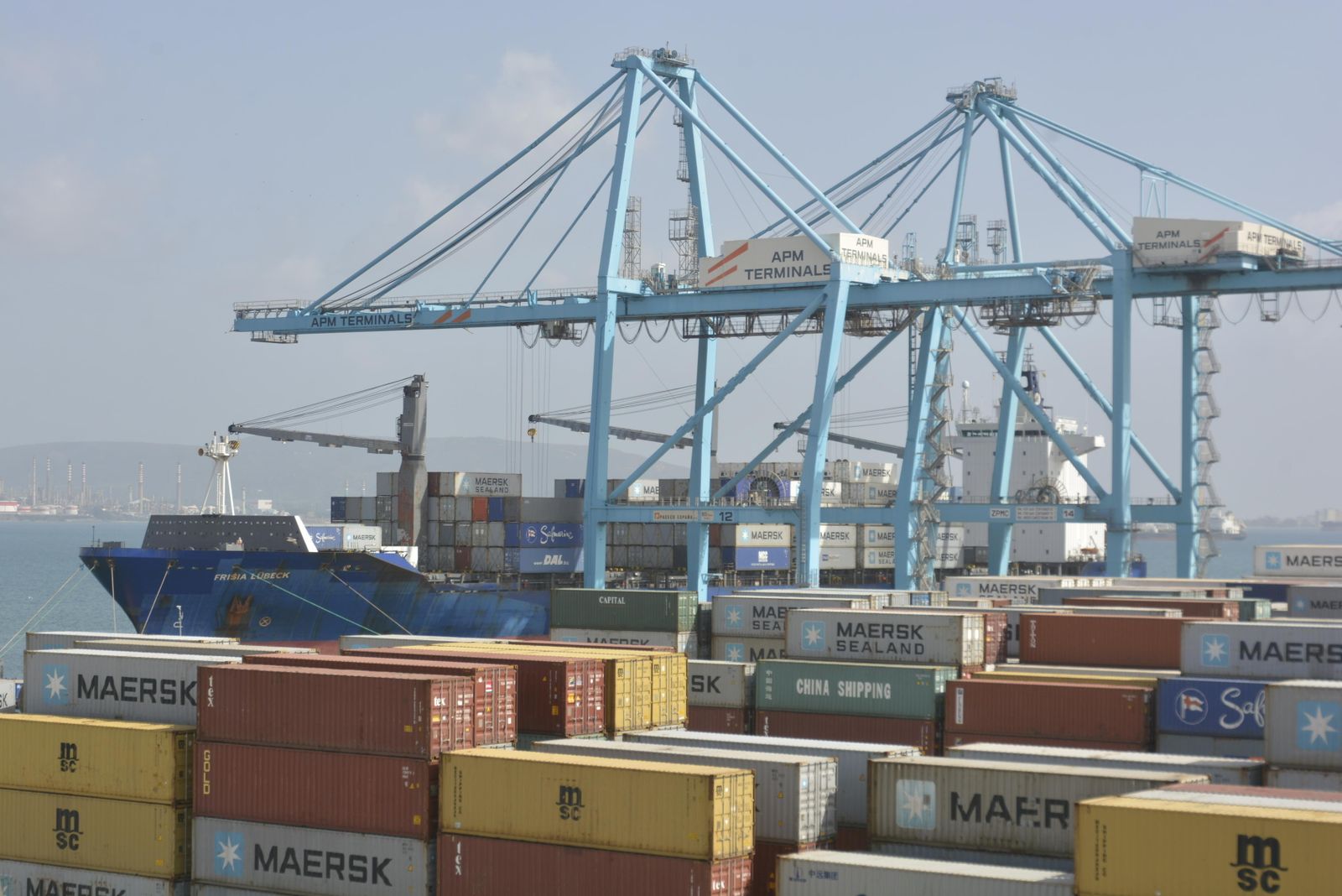 Algunas de las grúas del puerto de Algeciras.