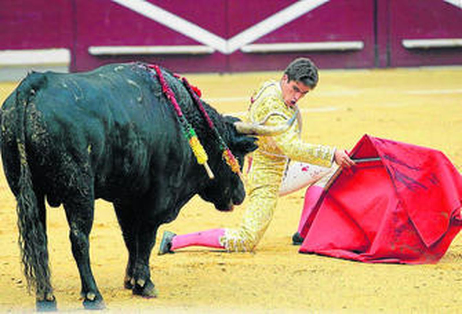 Rubén Pinar, triunfador ayer en al plaza de La Ribera de Logroño, ante el primer toro de su lote.