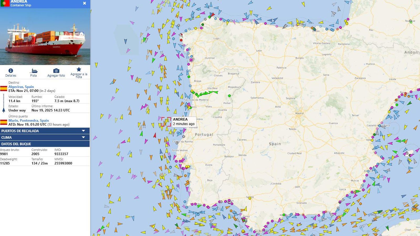 El portacontenedores 'Andrea', en ruta hacia Algeciras.