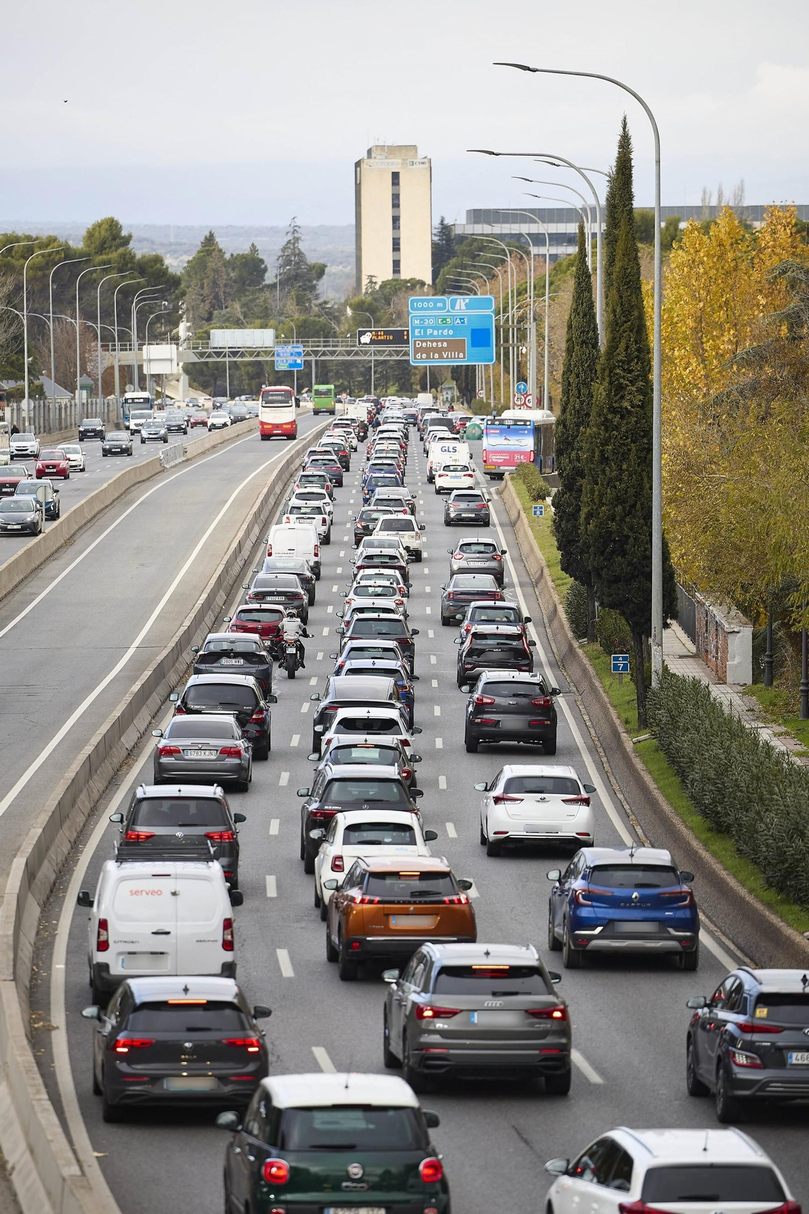 La M-30 a la altura de El Pardo, en Madrid
