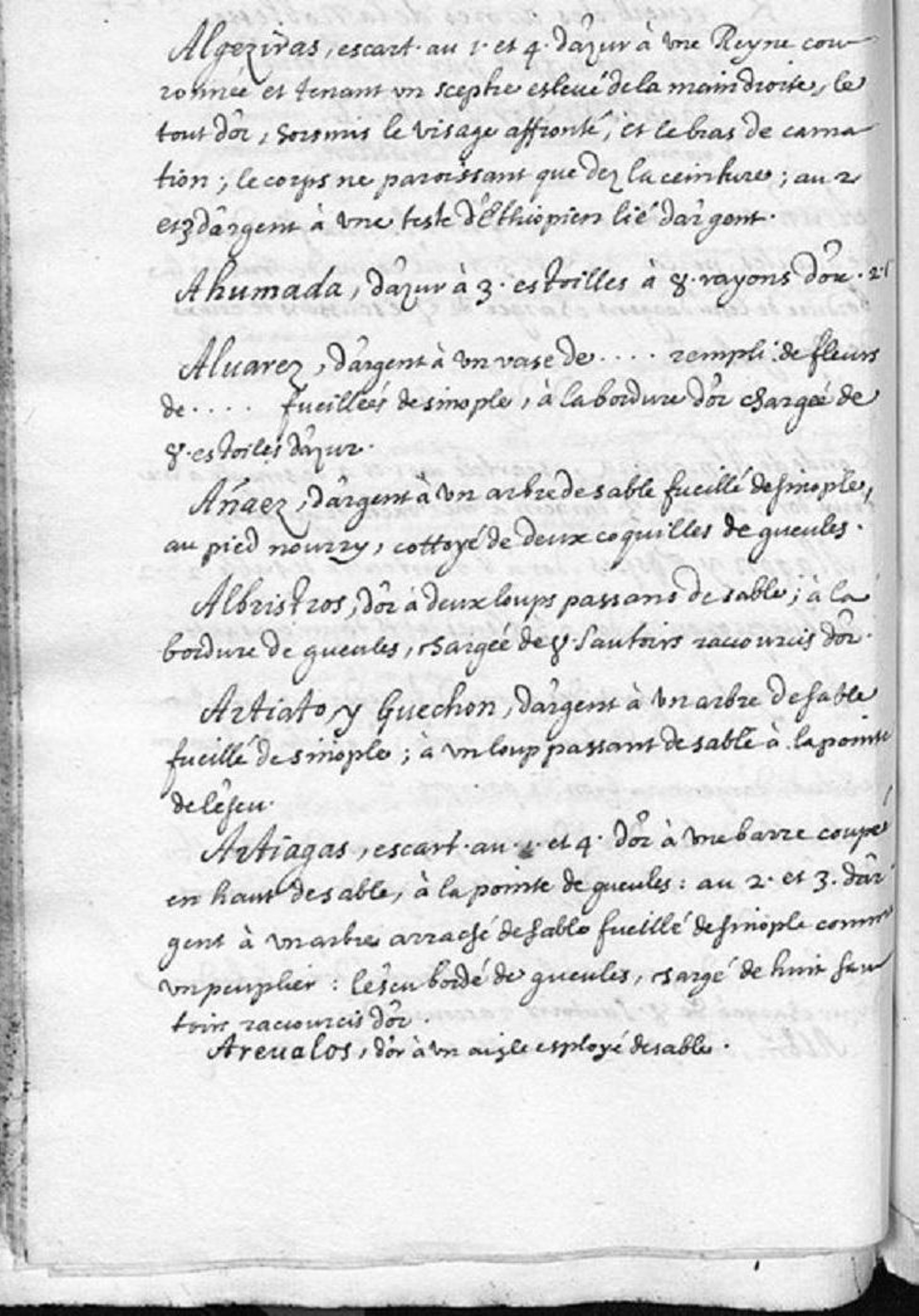 Descripción del escudo de armas de Algeciras. Armorial universel, compilé par Jules Chiflet. Siglo XVII.