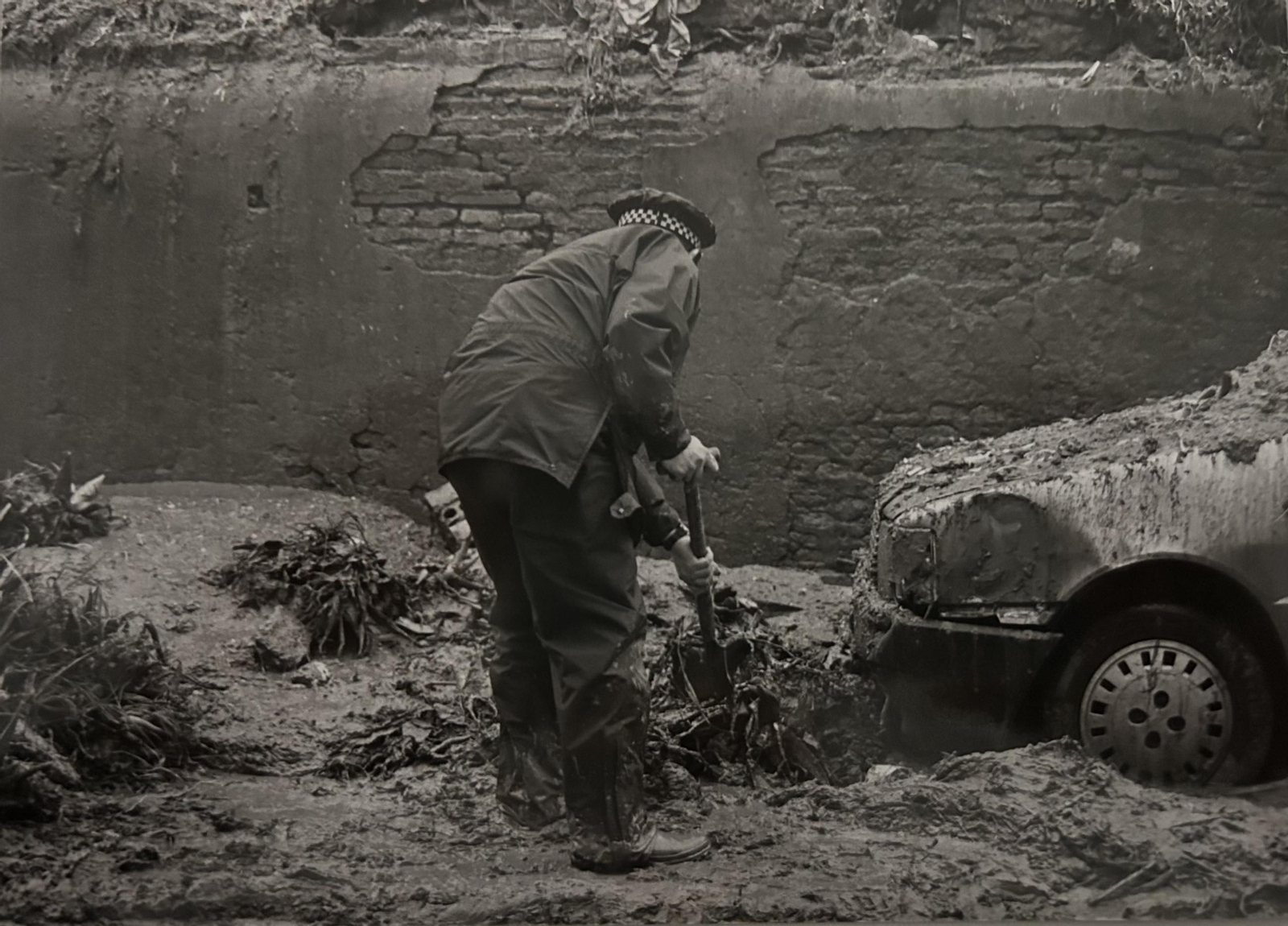 Desprendimiento del cabezo de San Pedro en la calle Aragón por el temporal en Huelva de enero de 1996.