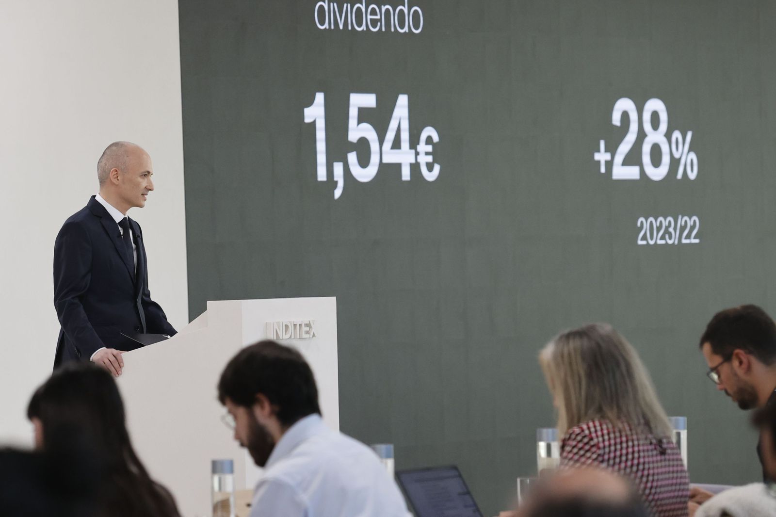 El consejero delegado de Inditex, Óscar García Maceiras, en la presentación de resultados.