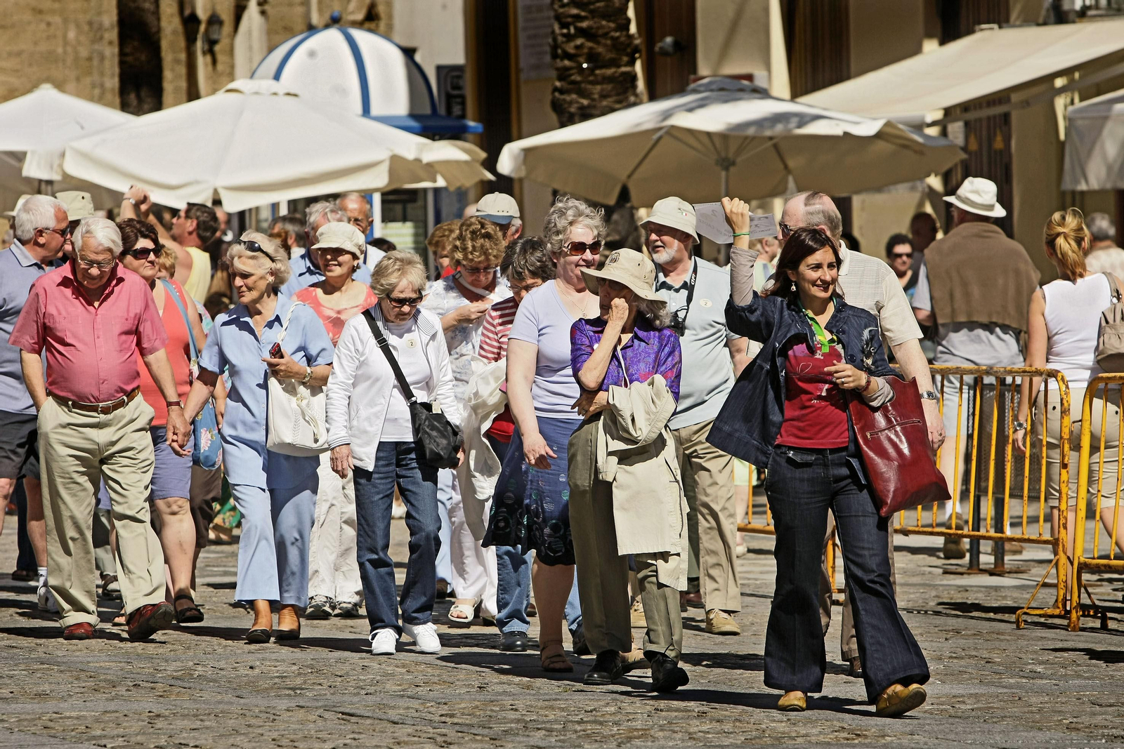 Una guía conduce a un grupo de cruceristas por Cádiz, en una imagen prepandemia, de archivo.