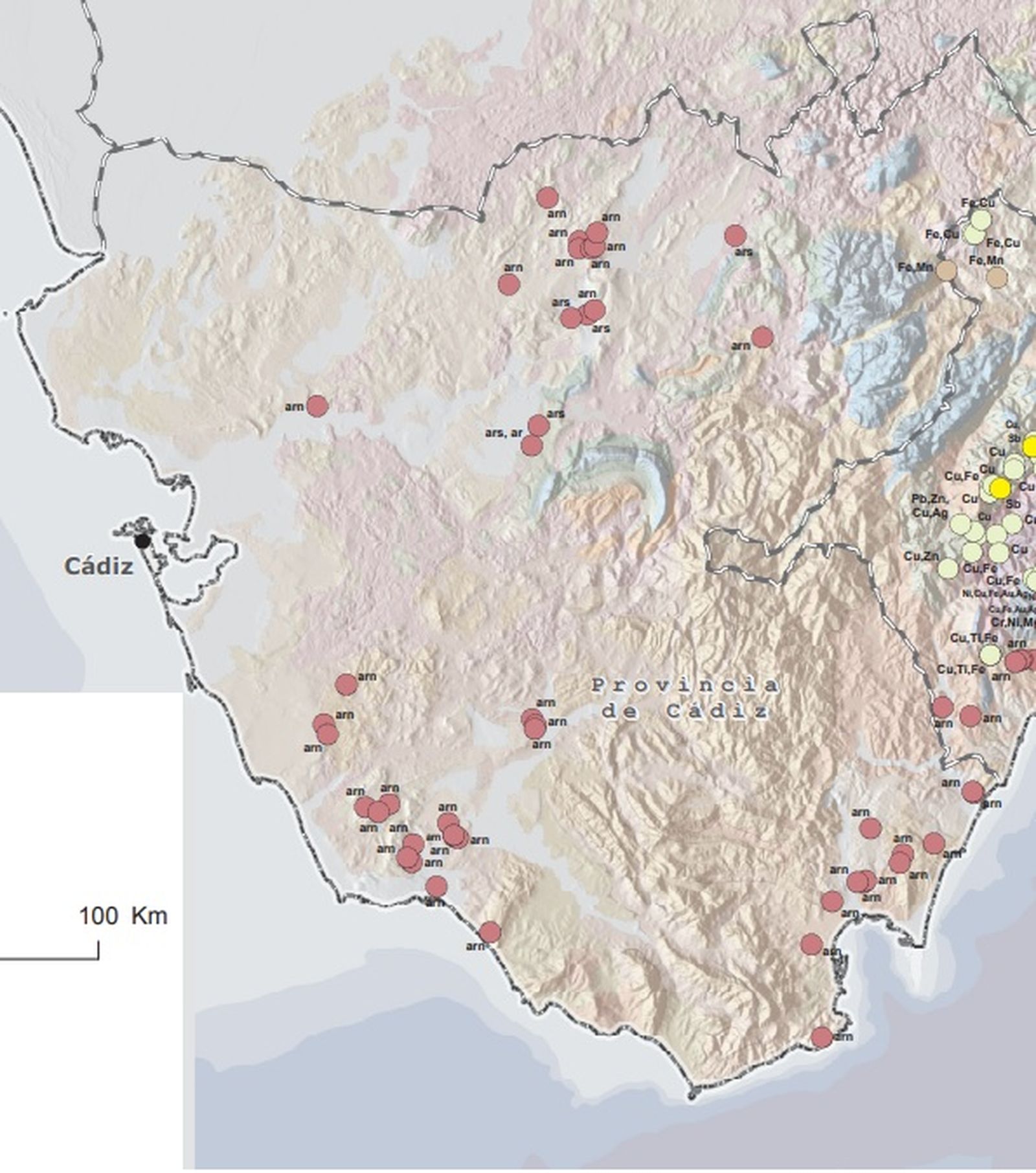Corte de la provincia de Cádiz del mapa realizado por la Junta de Andalucía