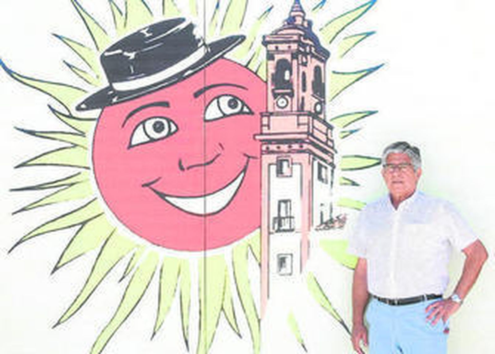 Diego Castañeda posa junto a la portada de su caseta, La Novia del Sol.