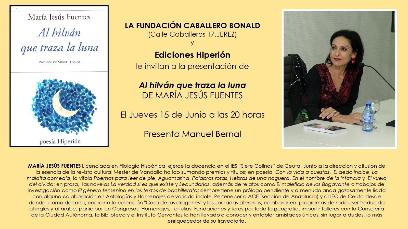 María Jesús Fuentes presentará en Jerez su obra 'Al hilván que traza la luna'