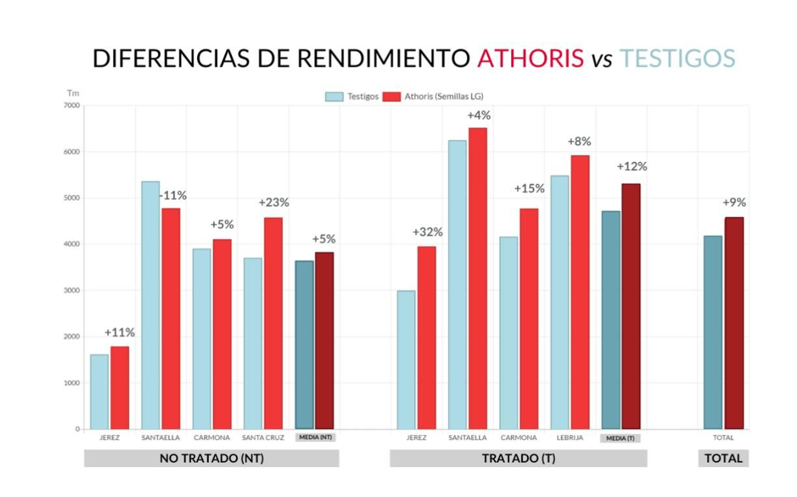 Diferencias de media de rendimiento entre Athoris Vs Testigos (Don Ricardo, RGT Aventadur, Avispa, Amilcar, Euroduro, Sculptur). Fuente: RAEA 2024. Elaboración propia