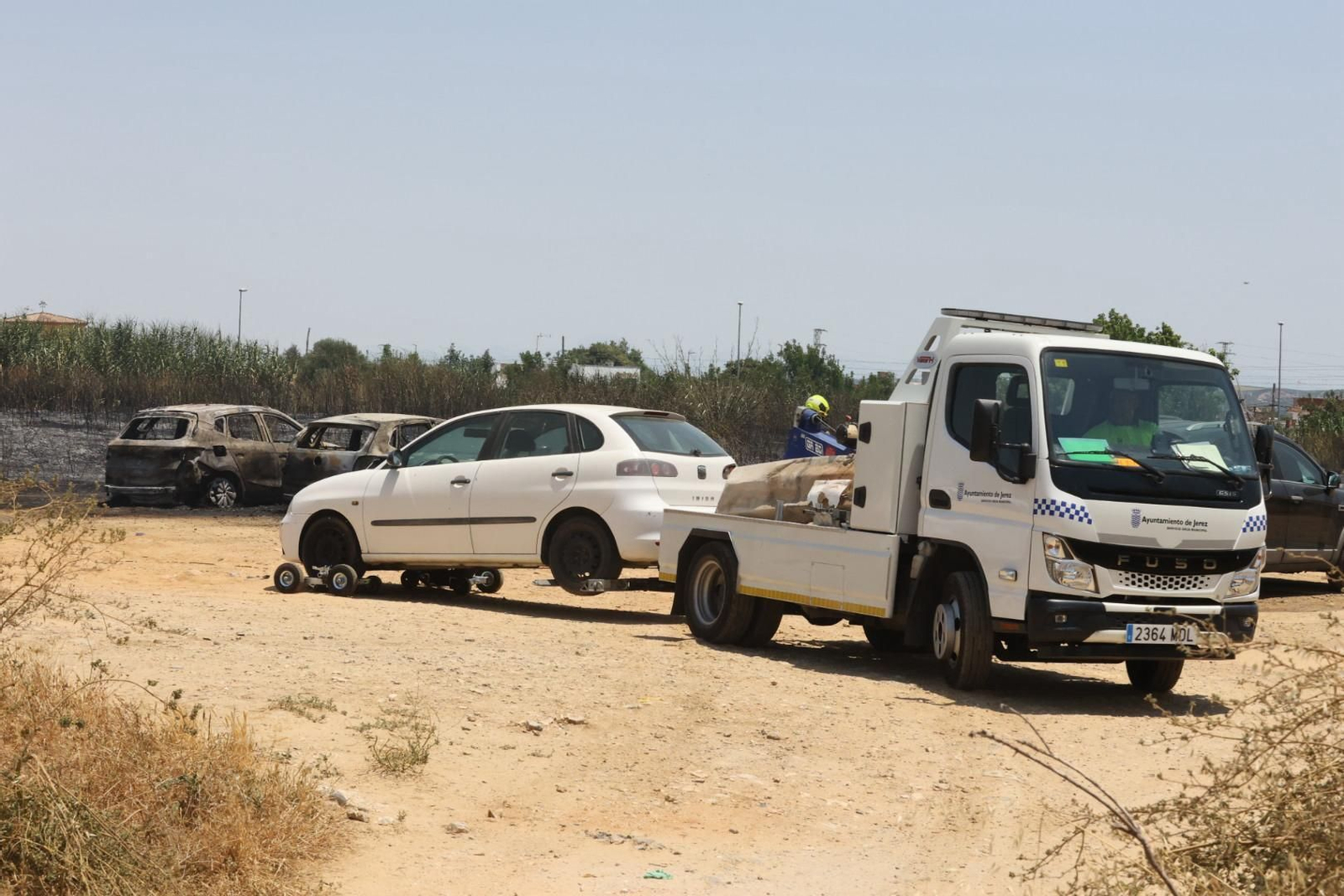 Incendio de pastos junto a la avenida de Espera en Jerez