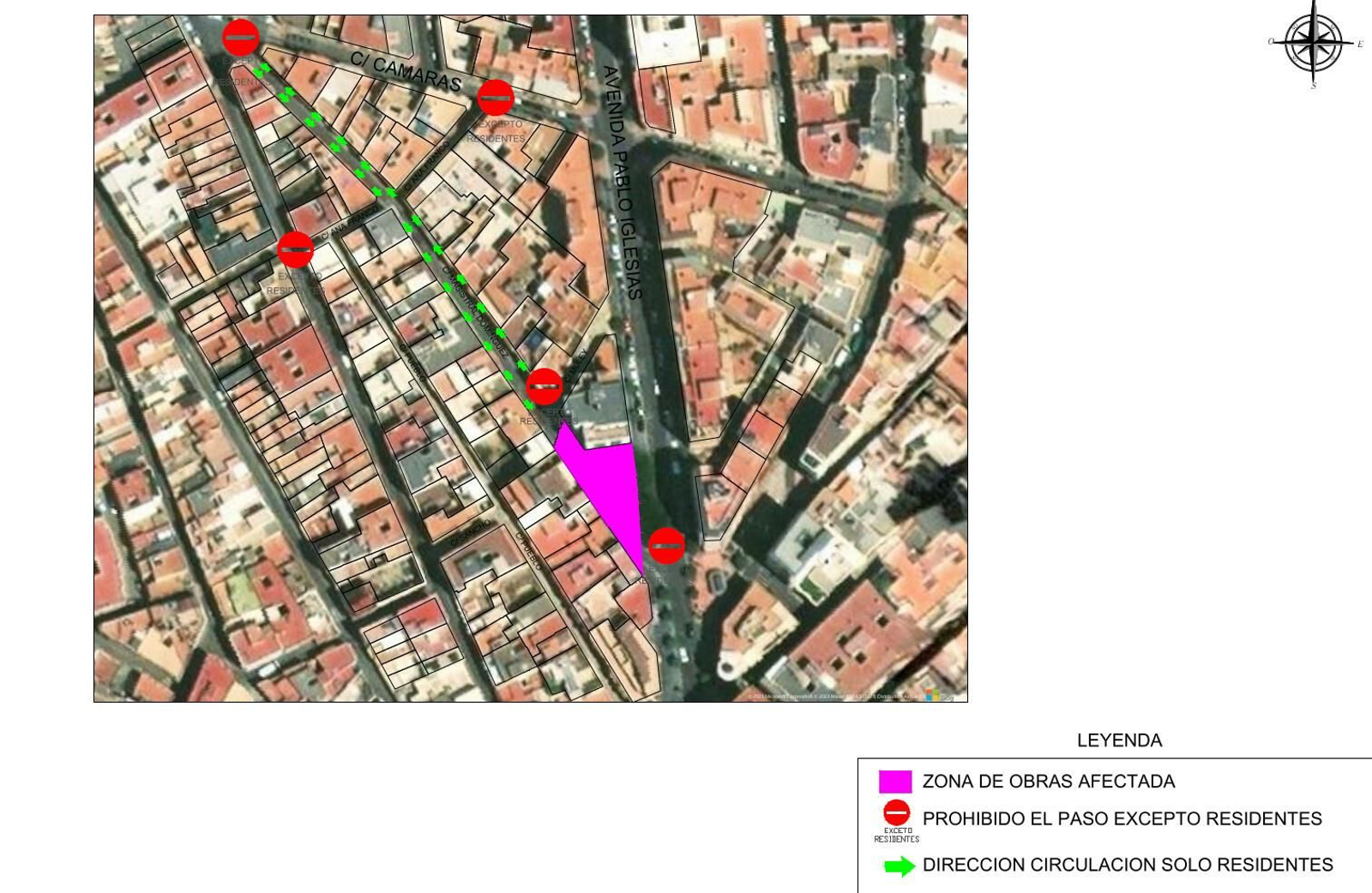 Plano de la zona afectada entre Magistral Domínguez con Pablo Iglesias.