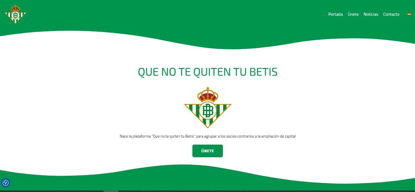 La portada de la web de la plataforma contra la ampliación de capital en el Betis.