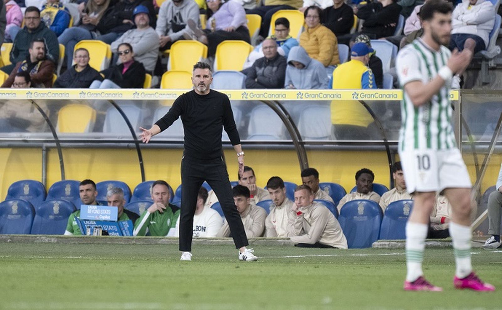 Ania da órdenes durante un lance del partido.