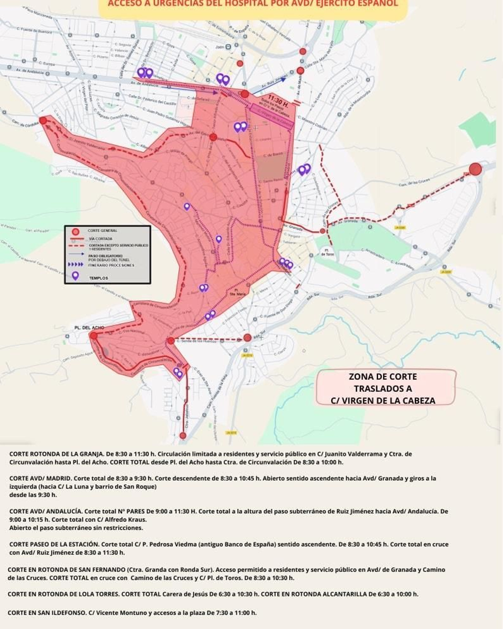 Mapa con los cortes de tráfico en la capital durante la Magna.