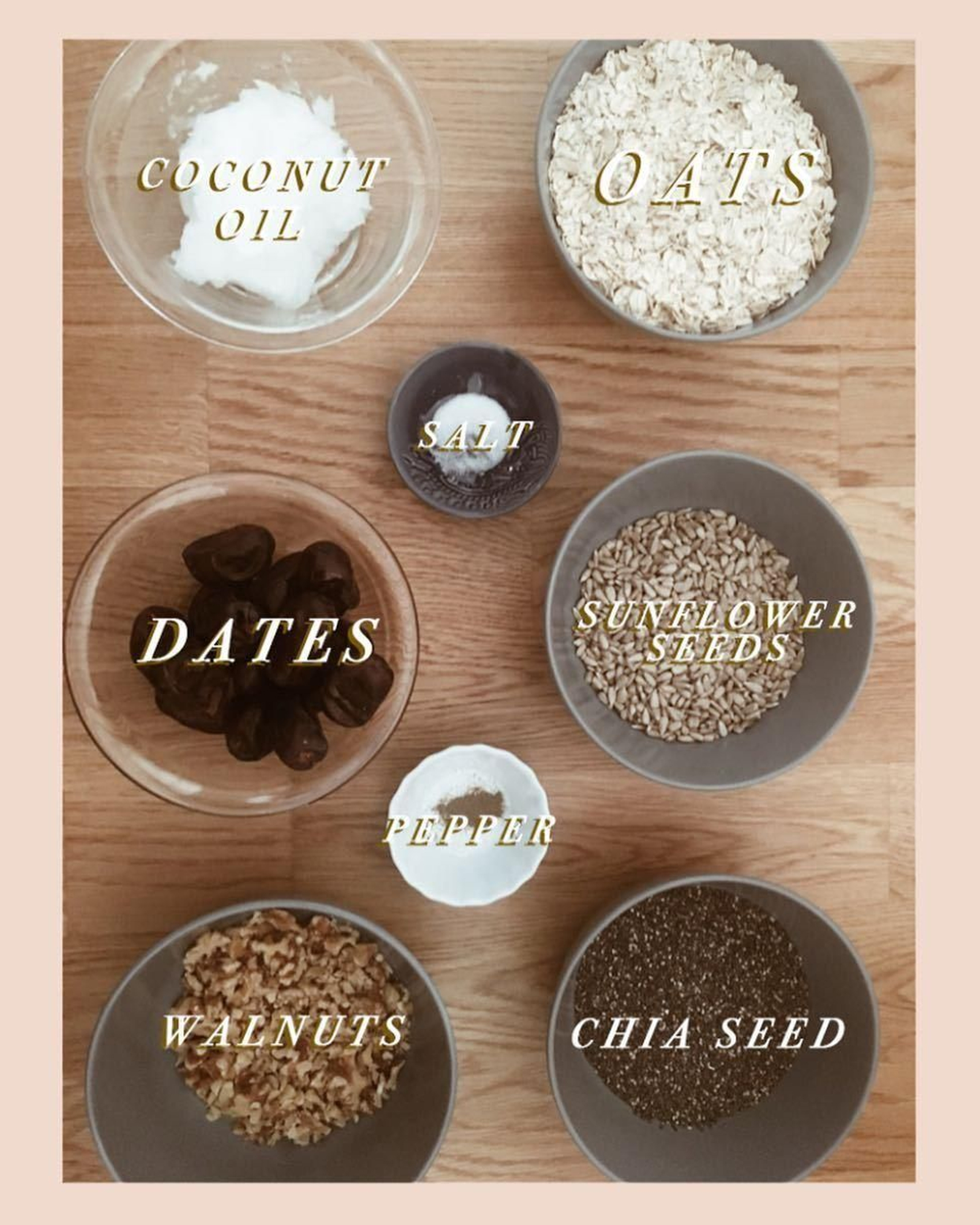 Ingredientes de las barritas de granola.