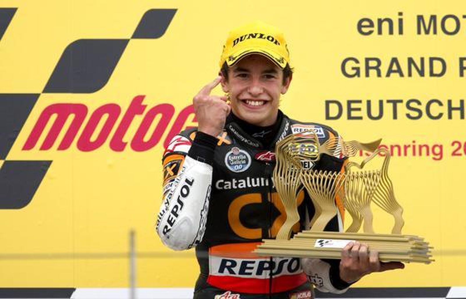Márquez celebra su victoria en Alemania. / AFP