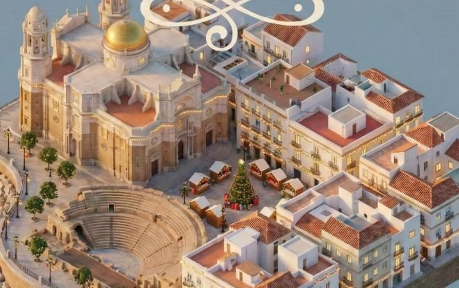 Imagen en 3D hecha con IA de Google sobre Cádiz en Navidad