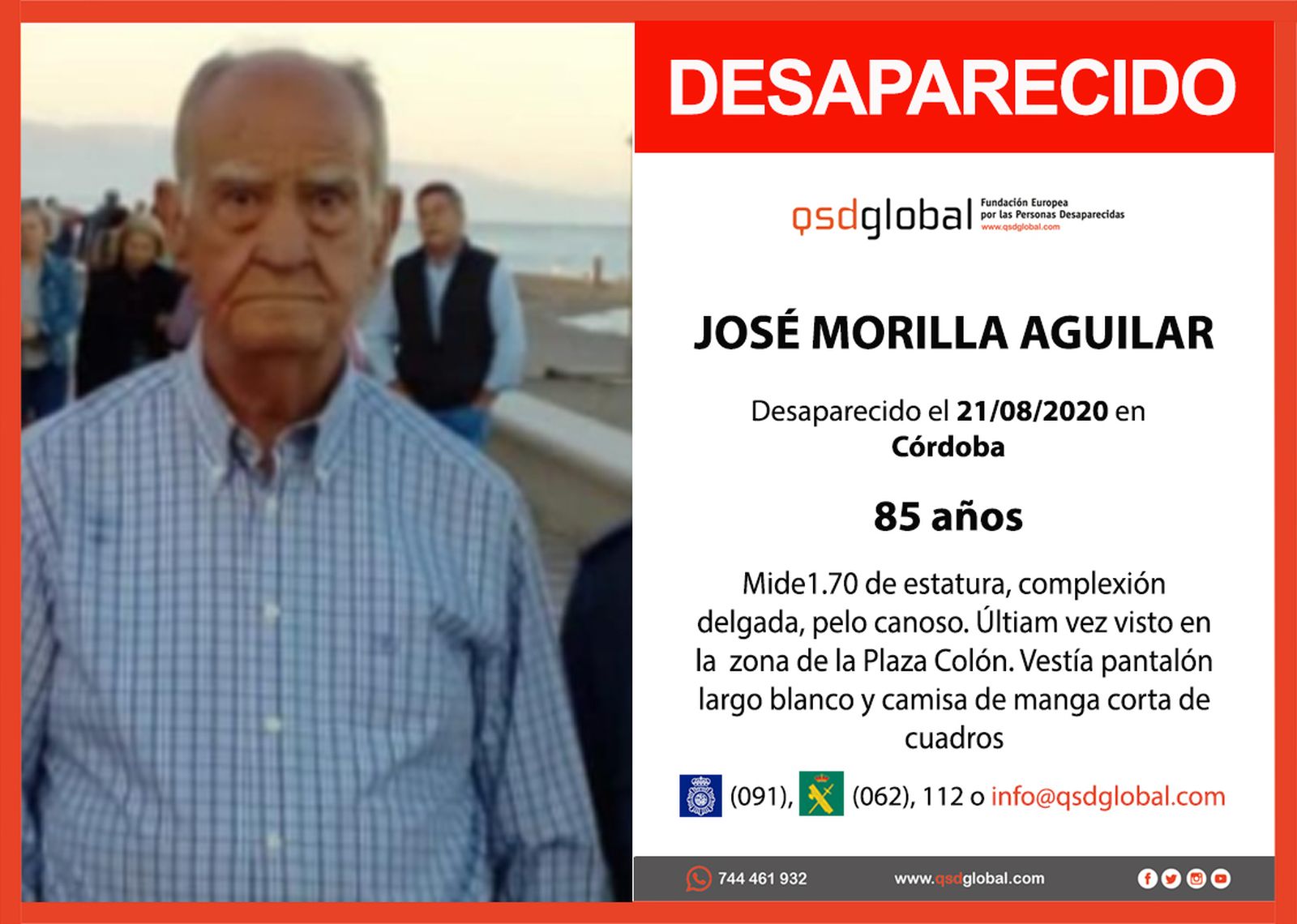 Imagen difundida sobre el hombre desaparecido.