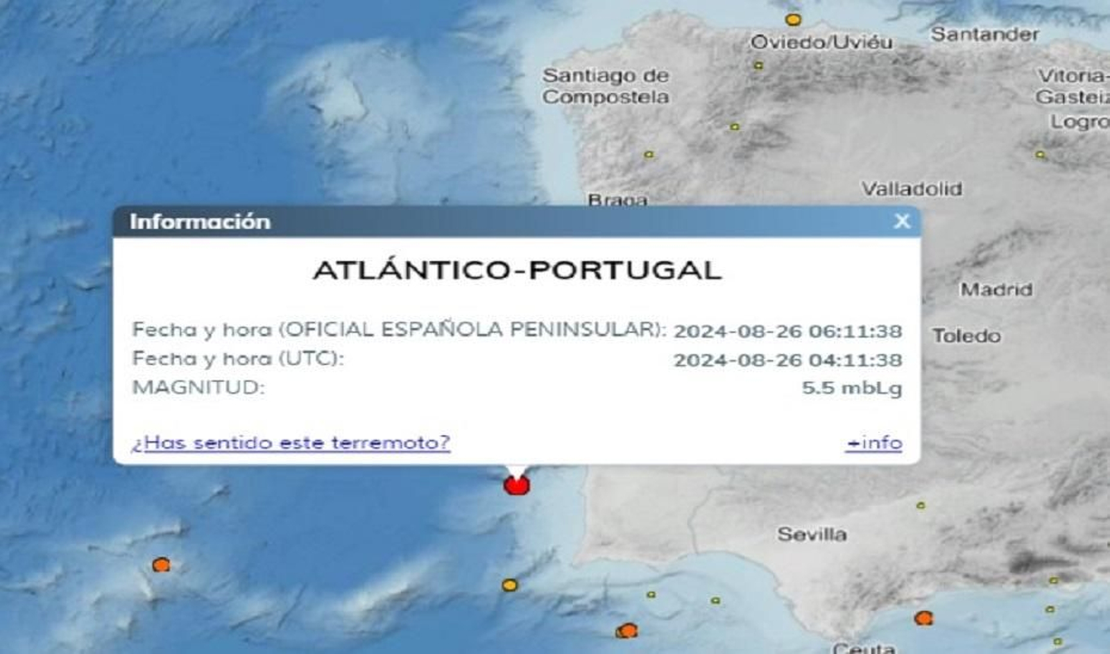 Información en la página web del IGN sobre el terremoto registrado.
