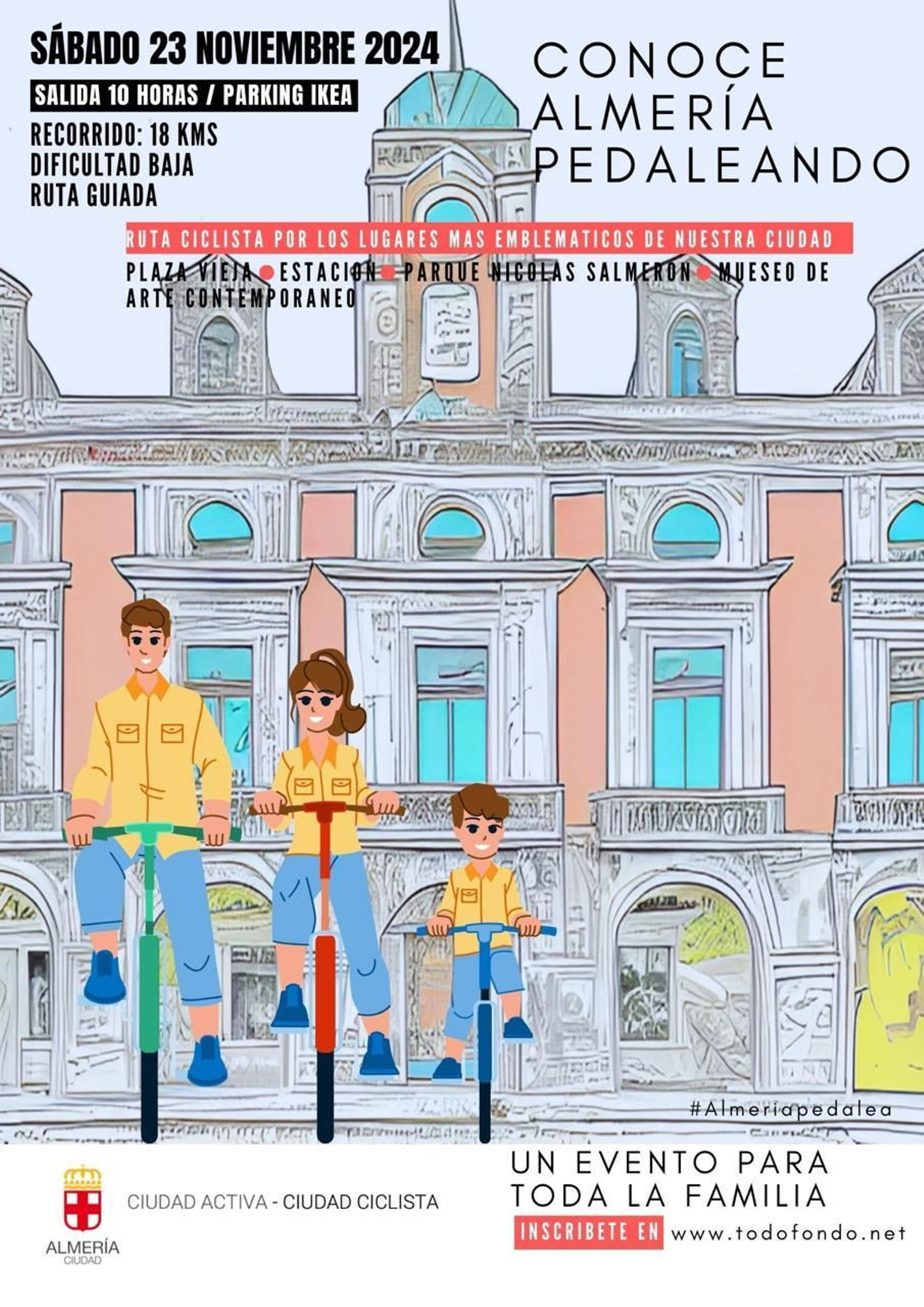 Cartel de la actividad 'Conoce Almería Pedaleando' que tendrá lugar en la mañana de este sábado.