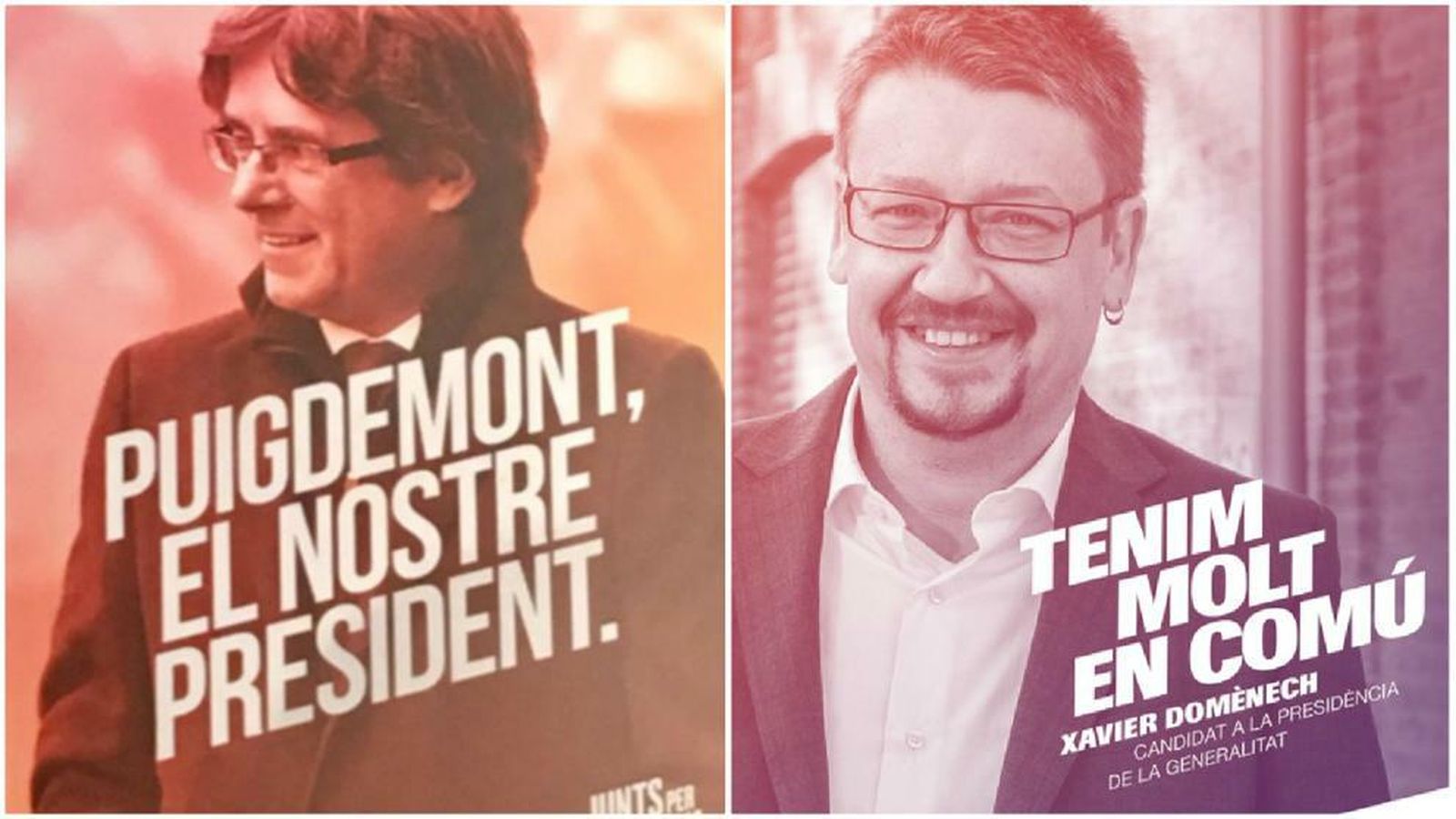 Carteles de Puigdemont y Domènech