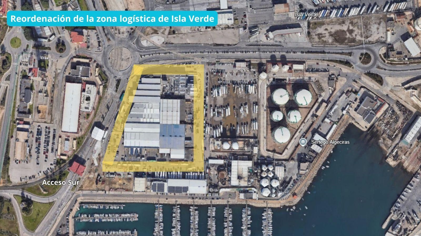 La zona de actuación en Isla Verde, marcada en amarillo.