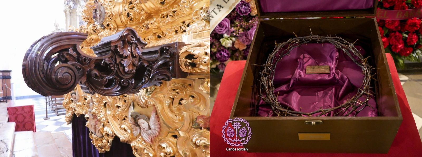 Detalle de una manigueta delantera restaurada y la nueva corona de espinas