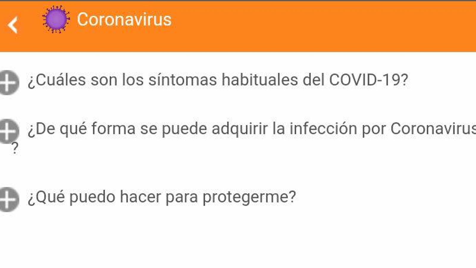 Apartado Información sobre el coronavirus