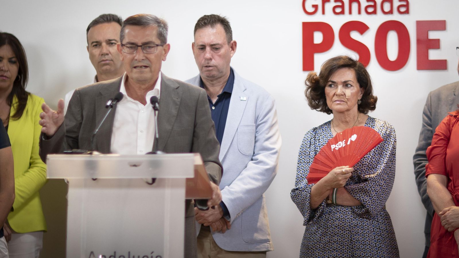 Entrena, Rodríguez Salas y Calvo, en imagen de archivo en la sede del PSOE de Granada.