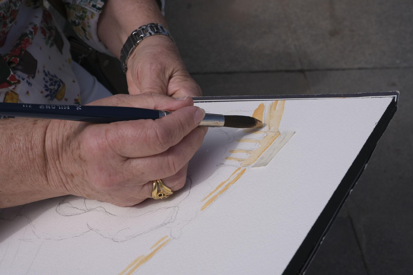 Una acuarelista, en plena creación. Una acuarelista, en plena creación.