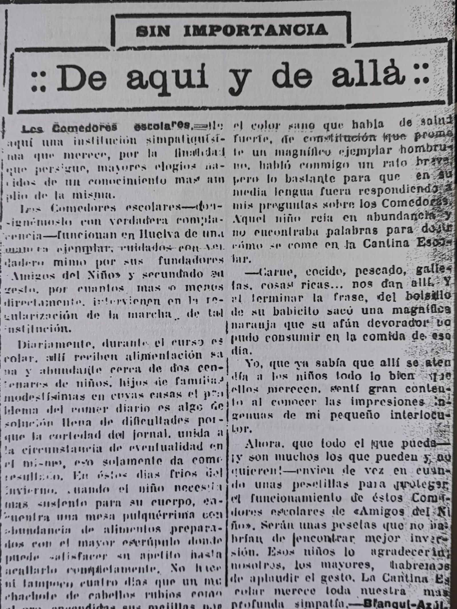 Recorte de comedores escolares.