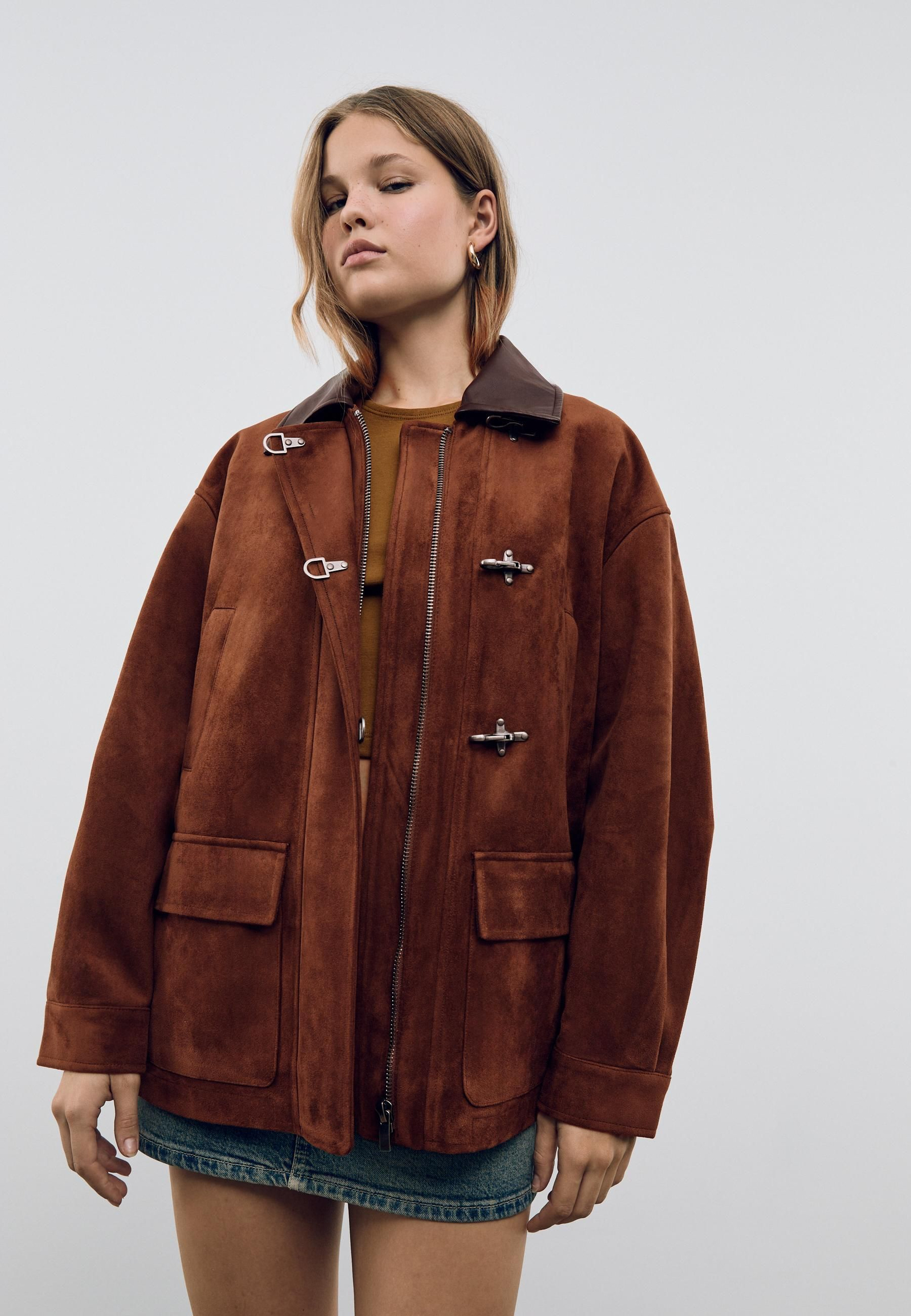 Chaqueta de tipo barbour y efecto ante