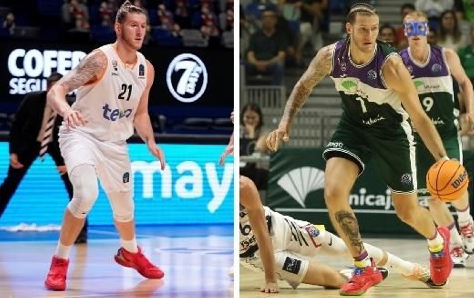 Dylan Osetkowski, a la izquierda en el Ulm y a la derecha en el Unicaja.