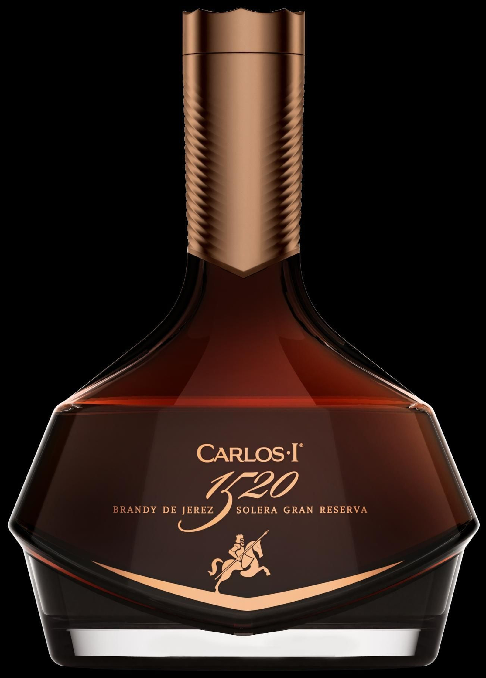 Botella de 'Carlos I 1520' con el tapón a modo de corona.