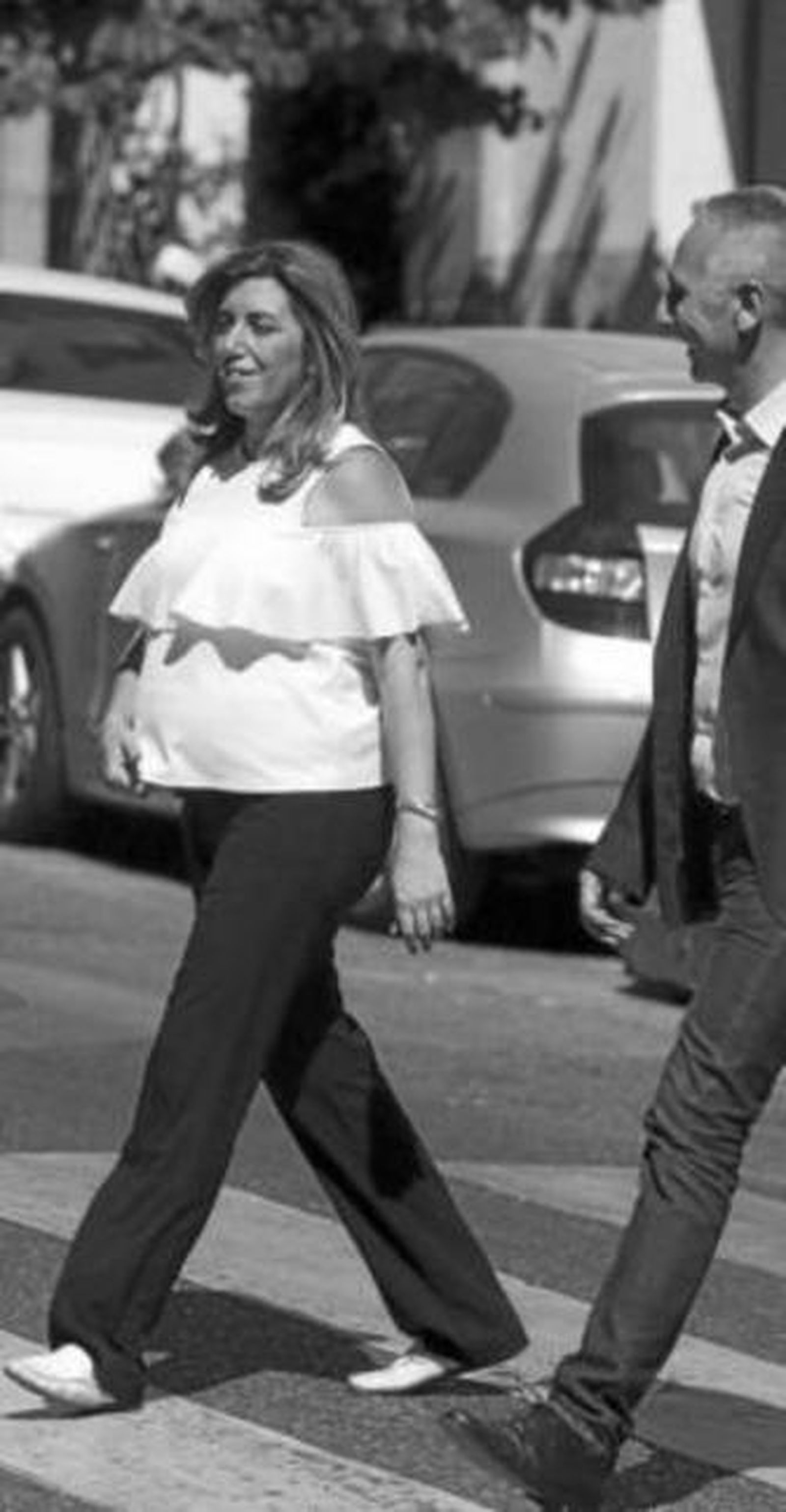 Susana Díaz a su llegada ayer a Ferraz.