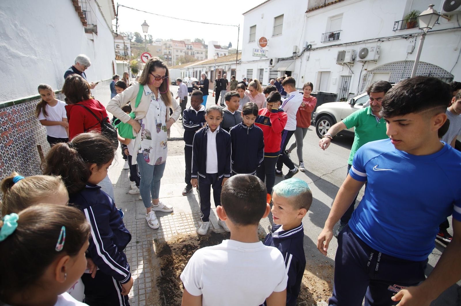 Imágenes la plantación de árboles en la Barriada de la Navidad por alumnos del Colegio Virgen de Belén