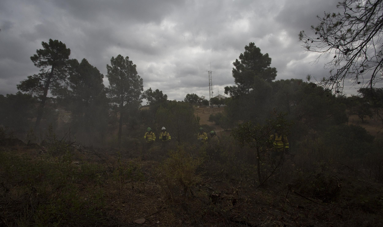 Ejercicio contra incendios en la base Brica de Madroñalejo, en Aznalcóllar