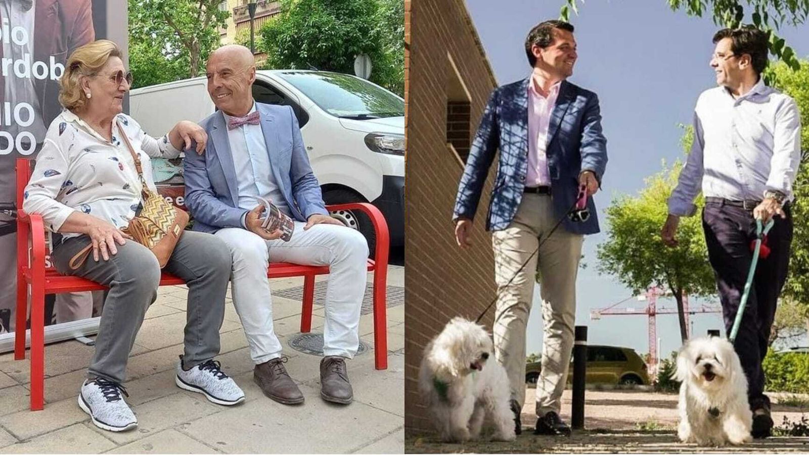 Antonio Hurtado, en su banco de escucha, y José María Bellido, que presenta a su perro.