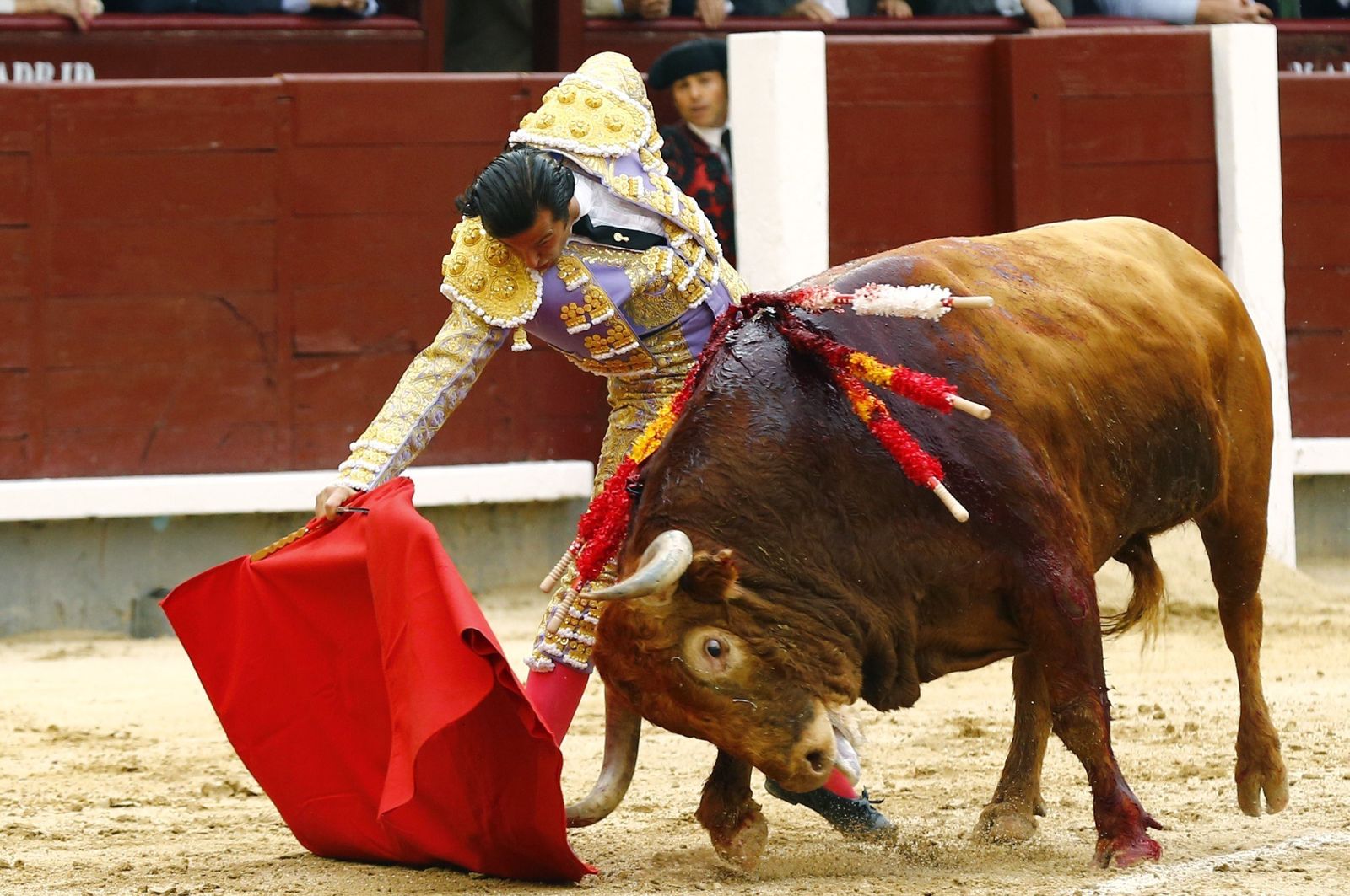 David Mora, en un derechazo a su primer toro.