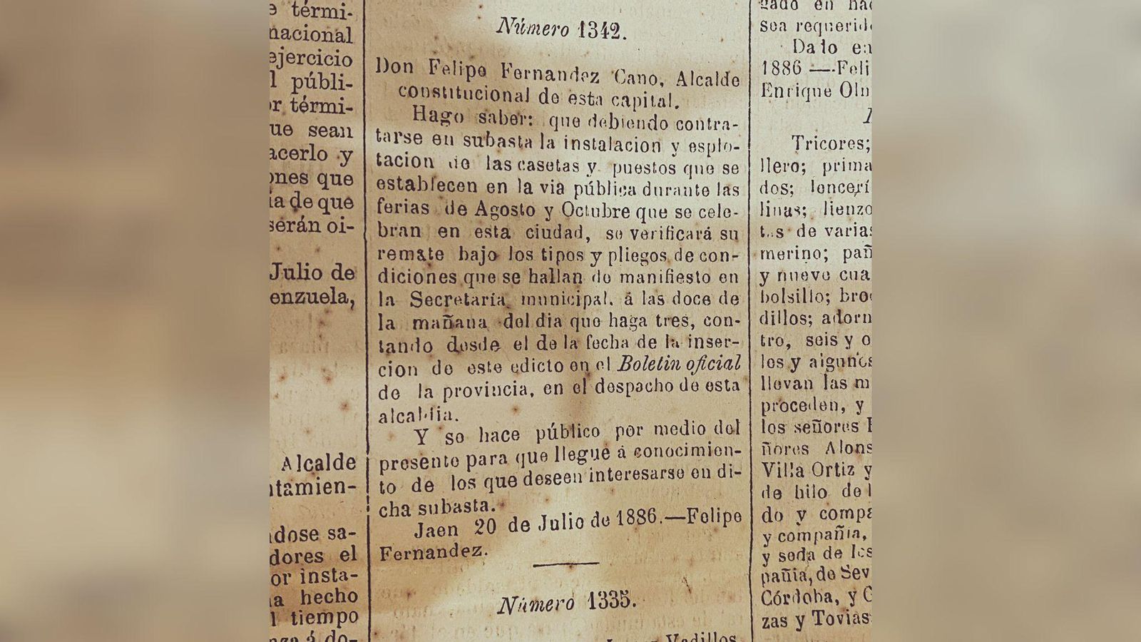 Boletín Oficial de la Provincia en 1886.