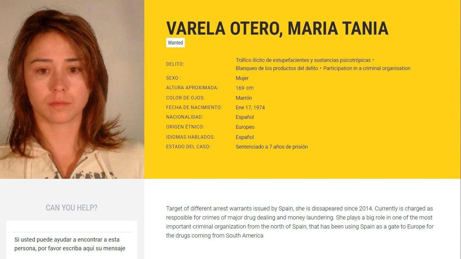 Ficha de la Europol de la abogada Maria Tania Varela.