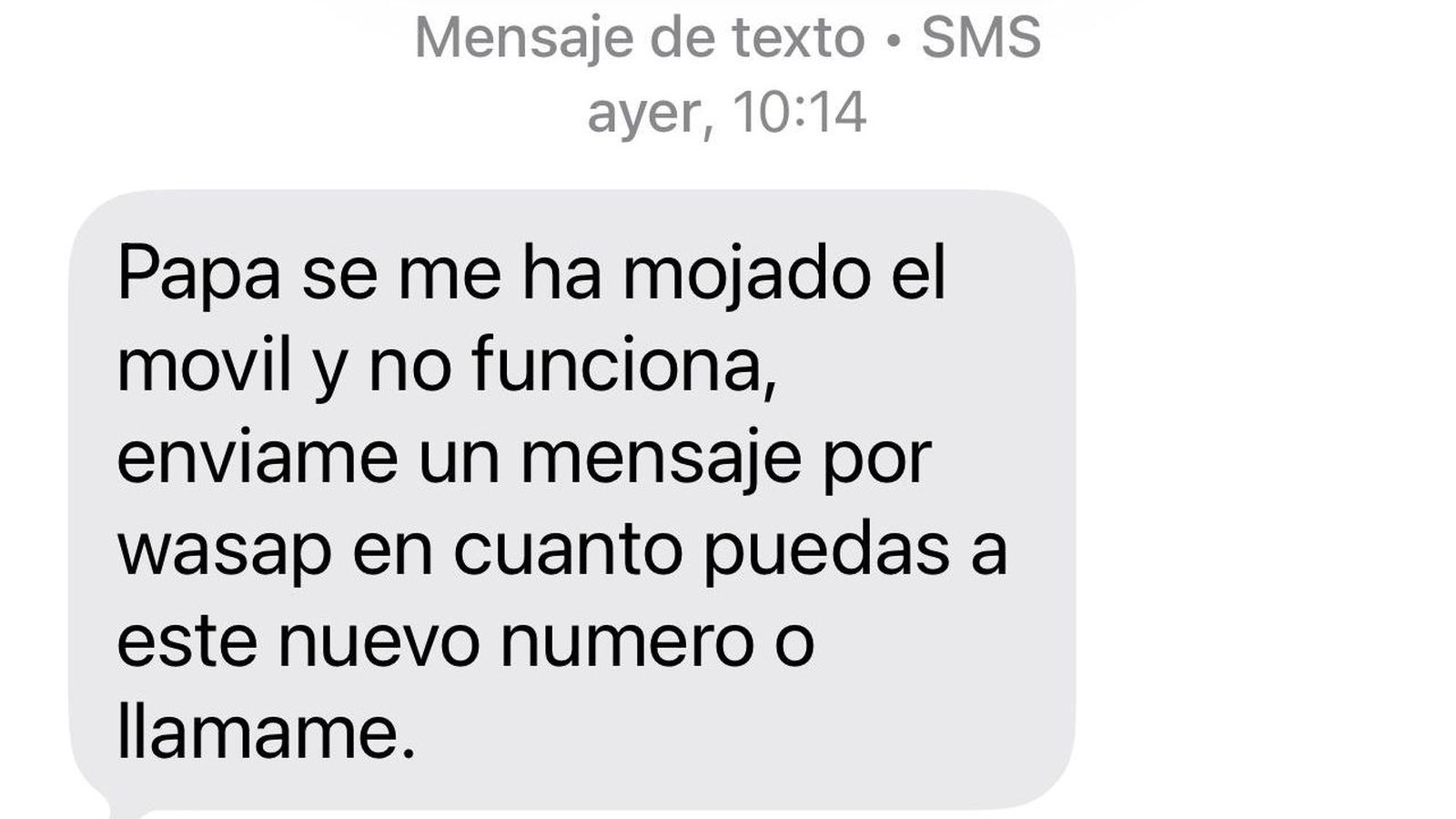 Captura de pantalla con el mensaje de la estafa