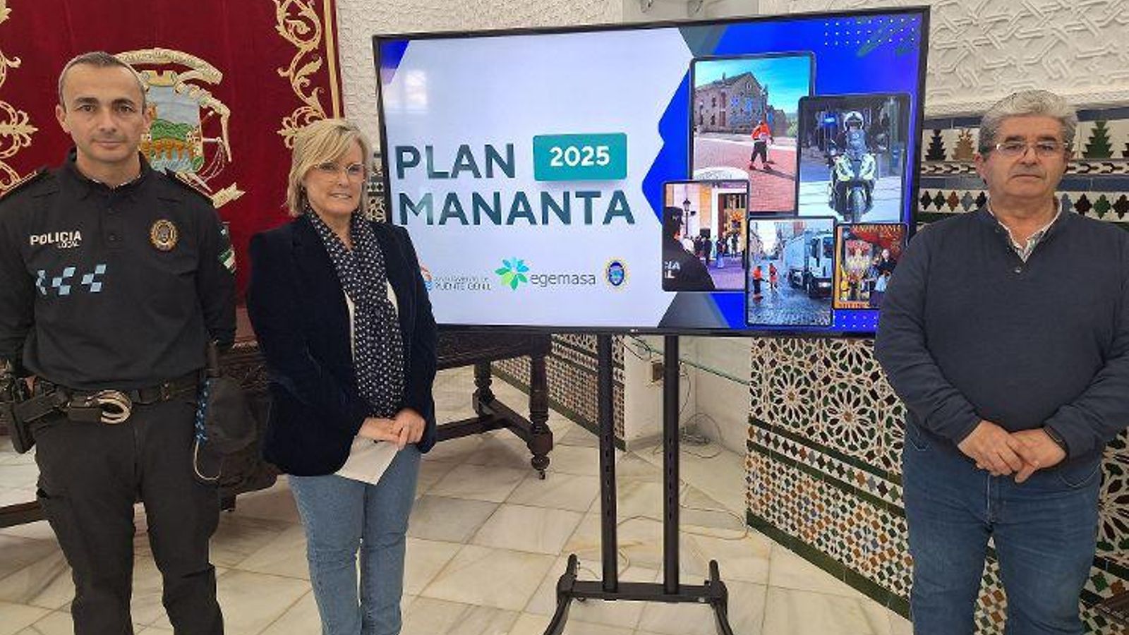 Manuel López, Tatiana Pozo y Rafael Morales en la presentación del plan