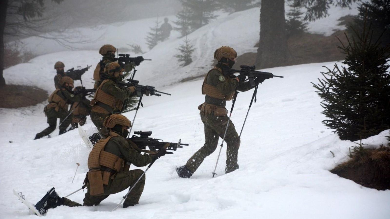 Ejercicio en clima invernal en el despliegue de la Infantería de Marina en Rumanía.