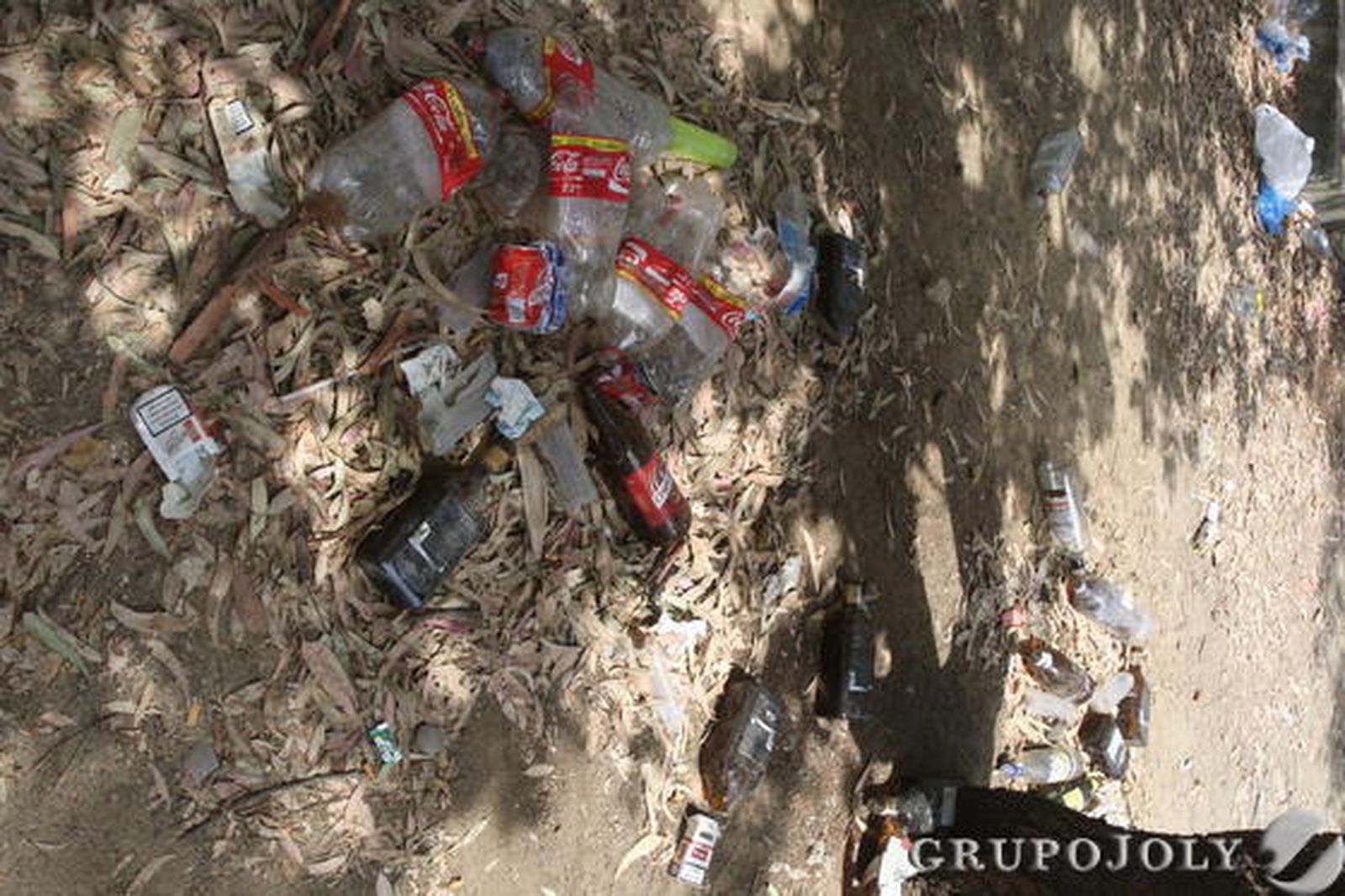 Lo restos de botellón inundan el suelo del parque.  Foto: Paco Guerrero