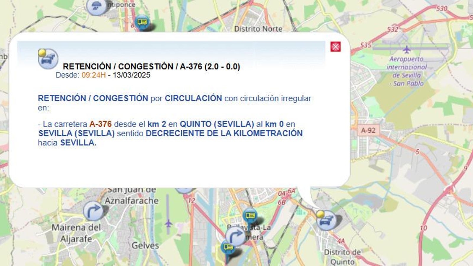 Retenciones de tráfico este jueves en Sevilla